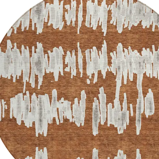 8' Brown And Gray Round Striped Washable Indoor Outdoor Area Rug Photo 4
