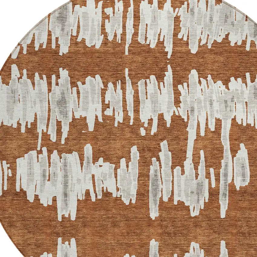 8' Brown And Gray Round Striped Washable Indoor Outdoor Area Rug Photo 4