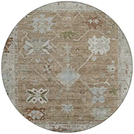 8' Brown And Gray Round Tribal Washable Indoor Outdoor Area Rug Photo 3