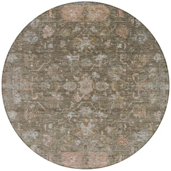 8' Brown And Gray Round Tribal Washable Indoor Outdoor Area Rug Photo 4