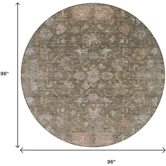 8' Brown And Gray Round Tribal Washable Indoor Outdoor Area Rug Photo 3