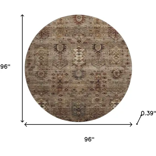 8' Brown And Gray Southwestern Washable Round Rug With UV Protection Photo 8