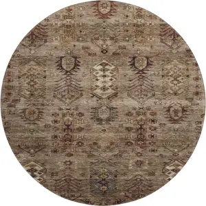 Photo of 8' Brown And Gray Southwestern Washable Round Rug With UV Protection