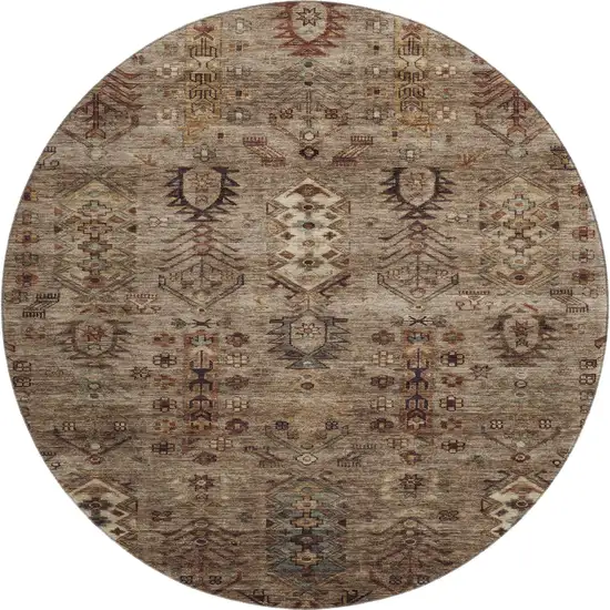 8' Brown And Gray Southwestern Washable Round Rug With UV Protection Photo 1