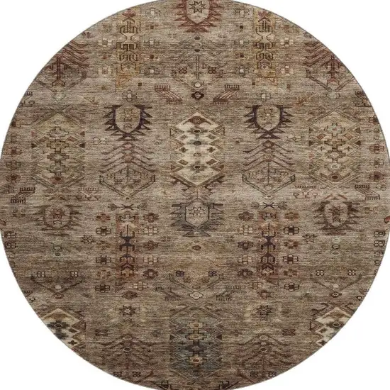 8' Brown And Gray Southwestern Washable Round Rug With UV Protection Photo 4