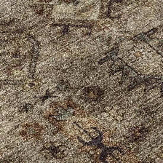 8' Brown And Gray Southwestern Washable Round Rug With UV Protection Photo 7