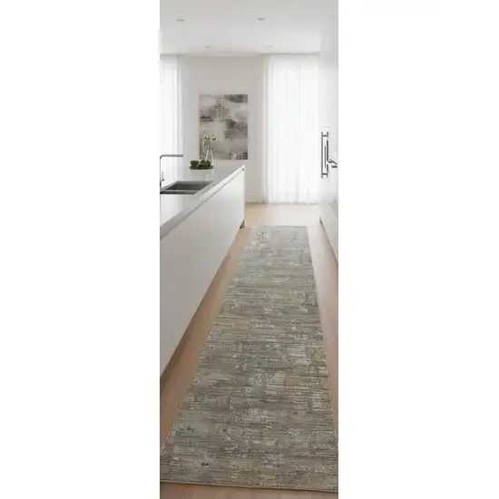 8' Brown And Gray Wool Abstract Hand Knotted Runner Rug Photo 1