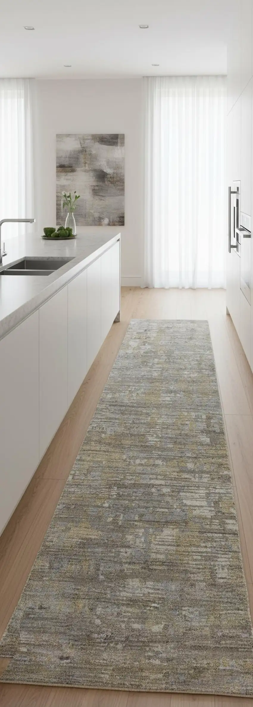 8' Brown And Gray Wool Abstract Hand Knotted Runner Rug Photo 1