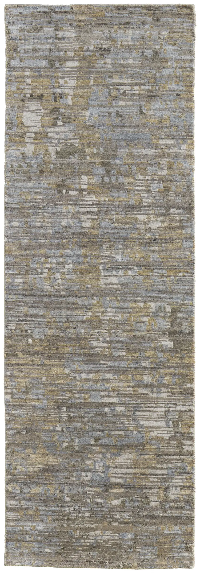 8' Brown And Gray Wool Abstract Hand Knotted Runner Rug Photo 1