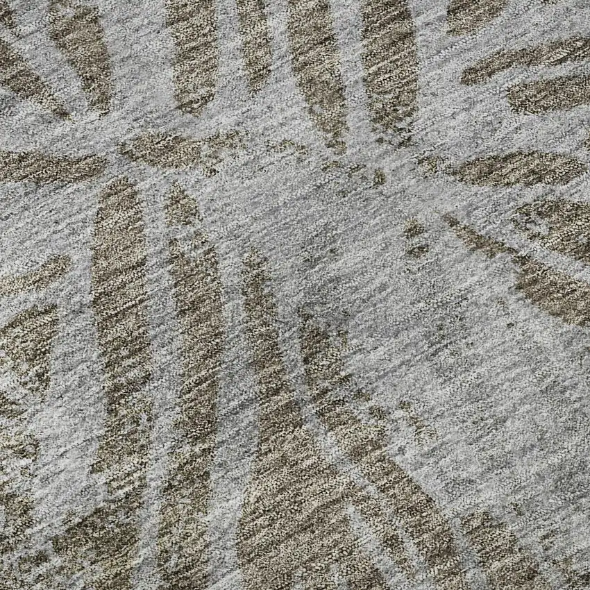 8' Brown And Gray Zebra Print Washable Round Rug With UV Protection Photo 9