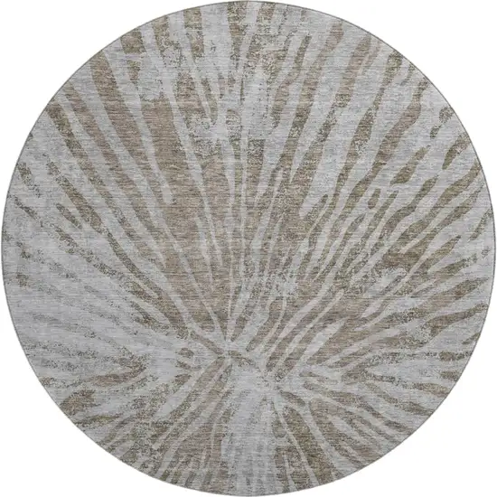 8' Brown And Gray Zebra Print Washable Round Rug With UV Protection Photo 1