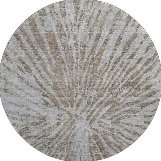 8' Brown And Gray Zebra Print Washable Round Rug With UV Protection Photo 4