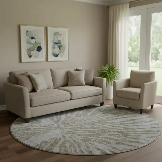 8' Brown And Gray Zebra Print Washable Round Rug With UV Protection Photo 1