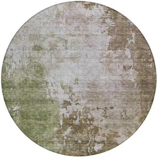 8' Brown And Green Round Abstract Washable Indoor Outdoor Area Rug Photo 2