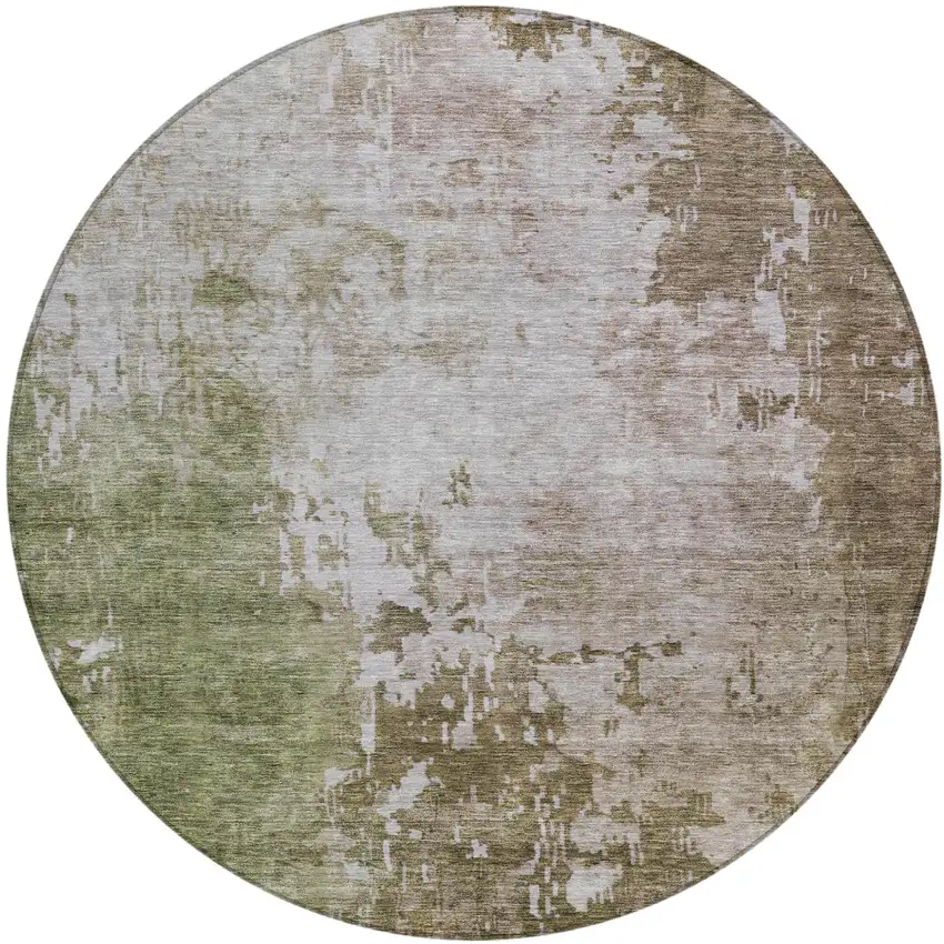 8' Brown And Green Round Abstract Washable Indoor Outdoor Area Rug Photo 2