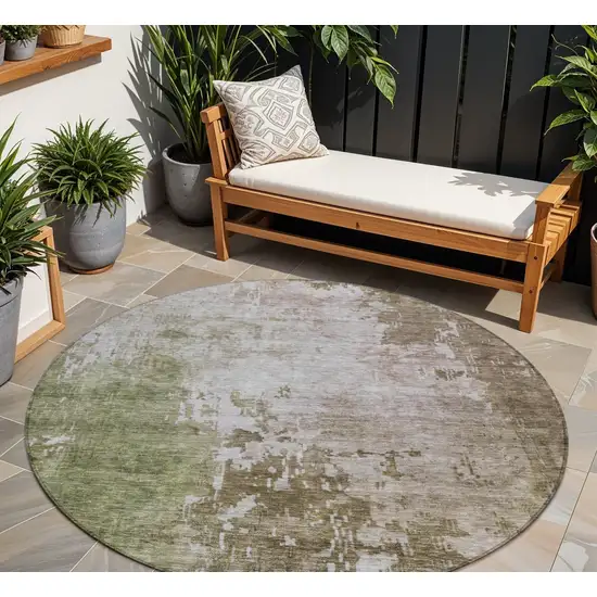8' Brown And Green Round Abstract Washable Indoor Outdoor Area Rug Photo 1