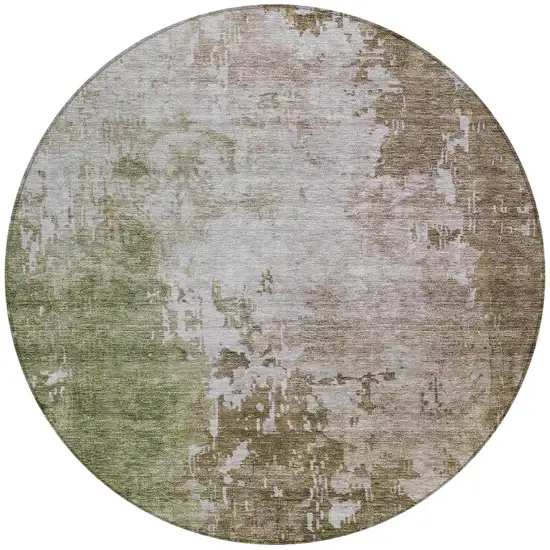 8' Brown And Green Round Abstract Washable Indoor Outdoor Area Rug Photo 4