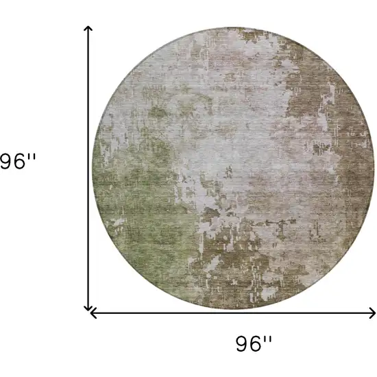 8' Brown And Green Round Abstract Washable Indoor Outdoor Area Rug Photo 3
