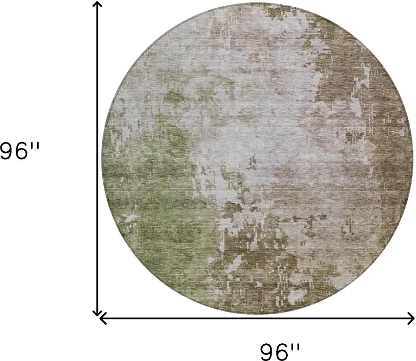 8' Brown And Green Round Abstract Washable Indoor Outdoor Area Rug Photo 3