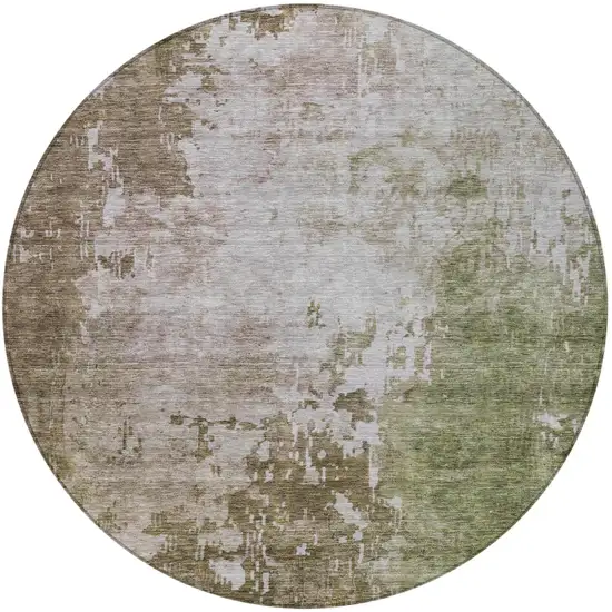 8' Brown And Green Round Abstract Washable Indoor Outdoor Area Rug Photo 5