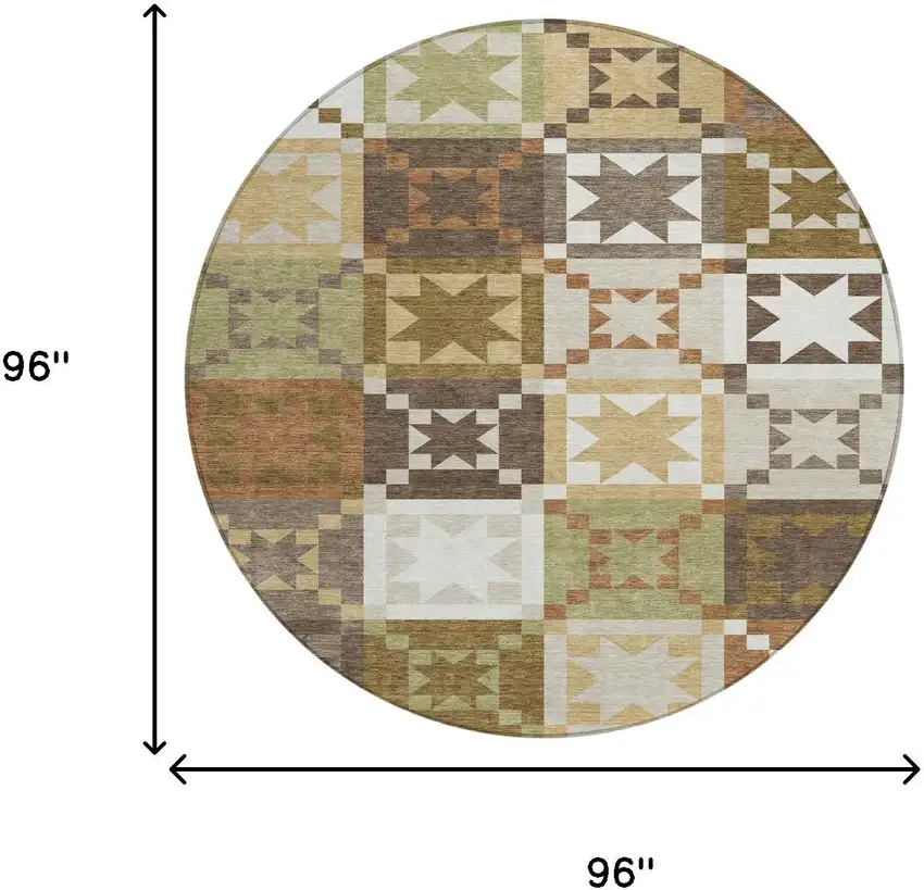8' Brown And Green Round Patchwork Washable Indoor Outdoor Area Rug Photo 8