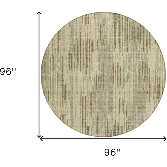 8' Brown And Green Round Striped Washable Indoor Outdoor Area Rug Photo 3