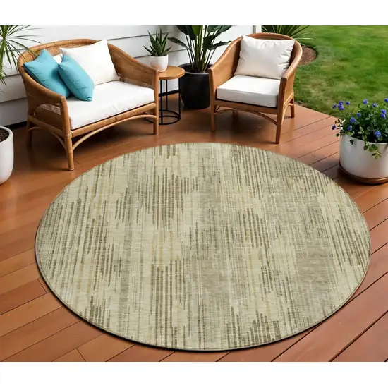 8' Brown And Green Round Striped Washable Indoor Outdoor Area Rug Photo 1