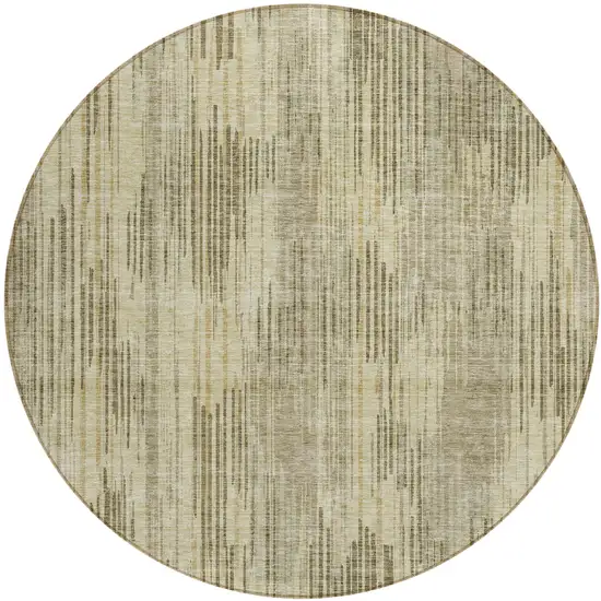 8' Brown And Green Round Striped Washable Indoor Outdoor Area Rug Photo 2