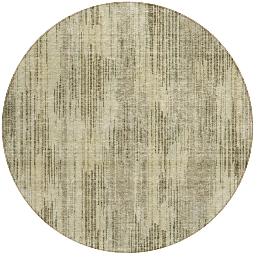 8' Brown And Green Round Striped Washable Indoor Outdoor Area Rug Photo 2