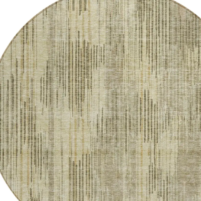 8' Brown And Green Round Striped Washable Indoor Outdoor Area Rug Photo 4