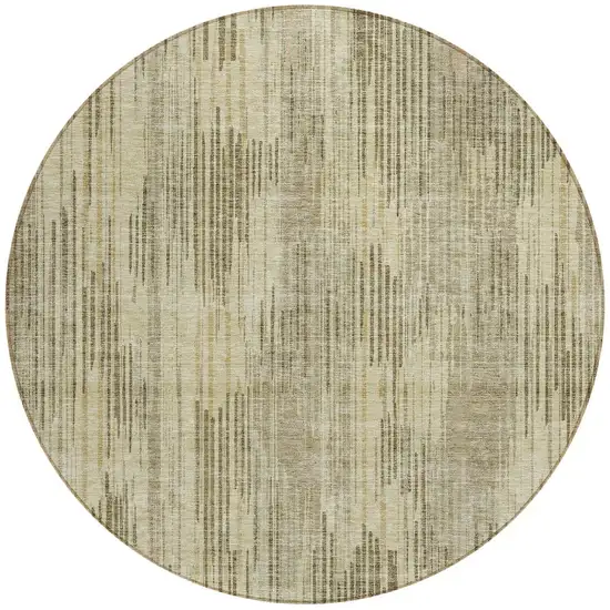 8' Brown And Green Round Striped Washable Indoor Outdoor Area Rug Photo 5