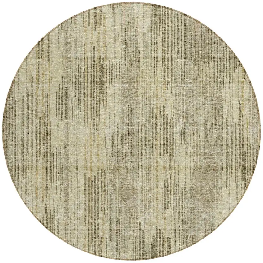 8' Brown And Green Round Striped Washable Indoor Outdoor Area Rug Photo 5