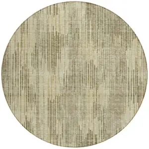 Photo of 8' Brown And Green Round Striped Washable Indoor Outdoor Area Rug