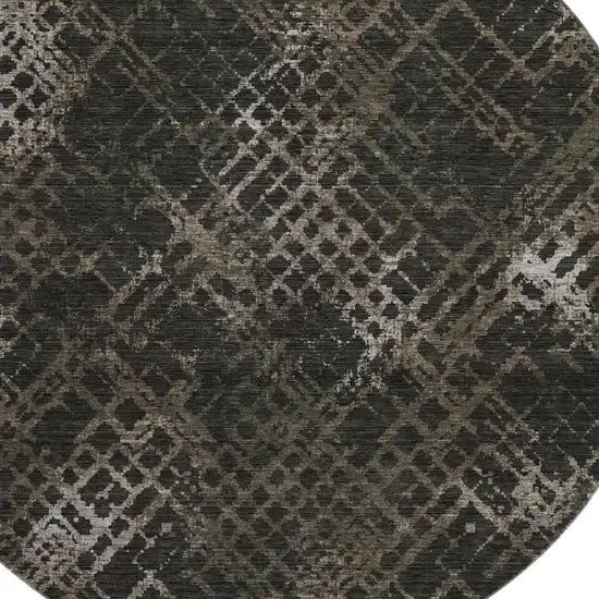 8' Brown And Ivory Abstract Geometric Washable Round Rug With UV Protection Photo 3