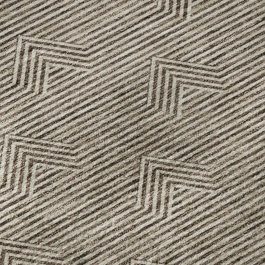 8' Brown And Ivory Abstract Geometric Washable Round Rug With UV Protection Photo 8