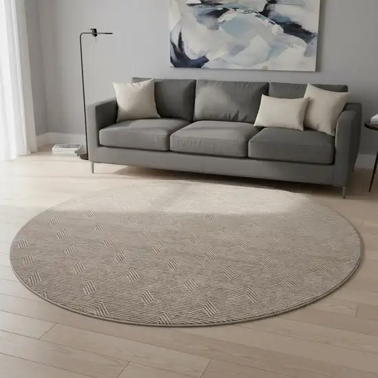 8' Brown And Ivory Abstract Geometric Washable Round Rug With UV Protection Photo 2