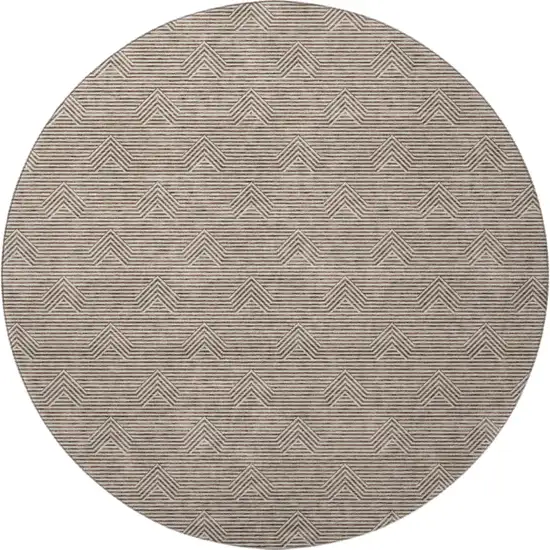 8' Brown And Ivory Abstract Geometric Washable Round Rug With UV Protection Photo 3