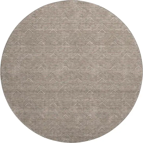 8' Brown And Ivory Abstract Geometric Washable Round Rug With UV Protection Photo 1