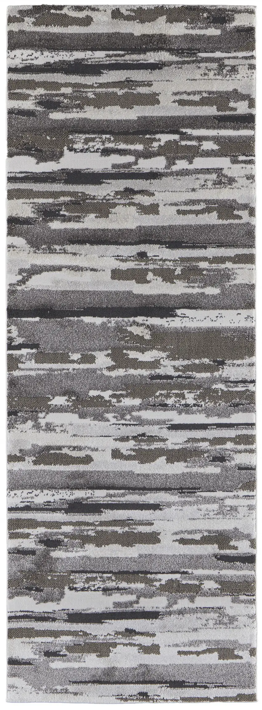 8' Brown And Ivory Abstract Power Loom Distressed Stain Resistant Runner Rug Photo 1