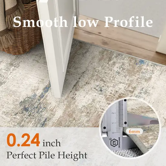 Blue Brown And Ivory Abstract Washable Area Rug Photo 8