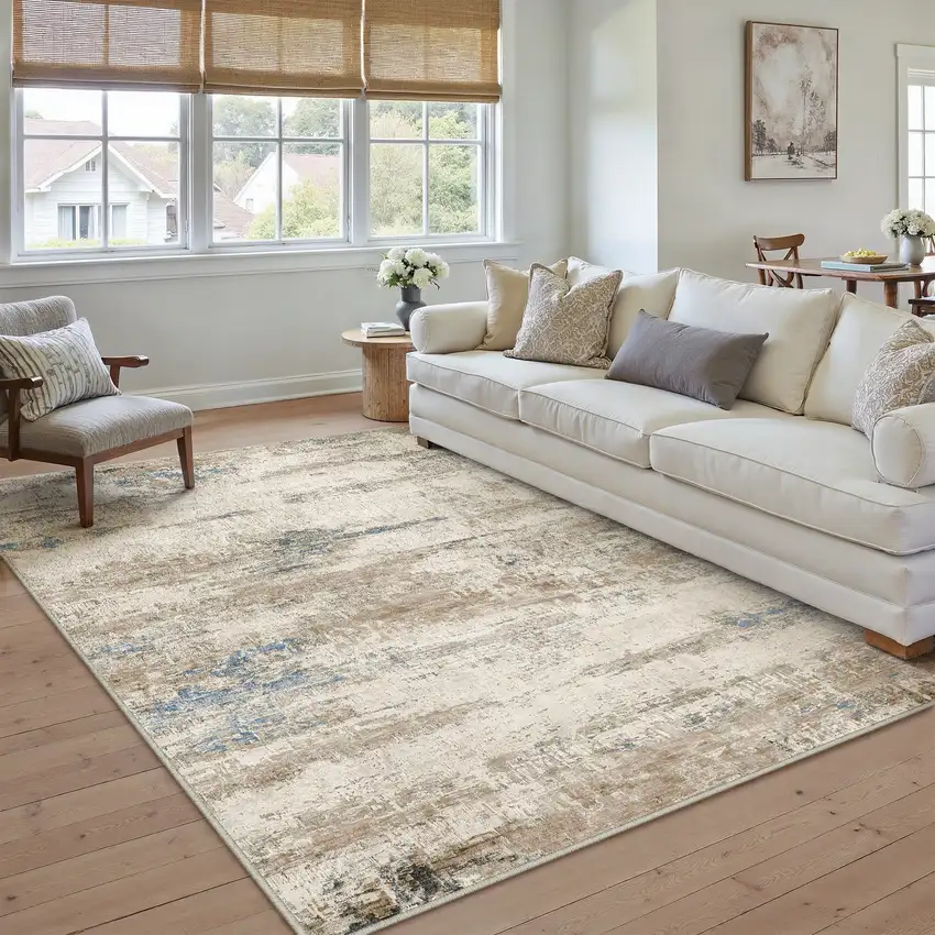 8' Brown And Ivory Abstract Washable Area Rug Photo 5