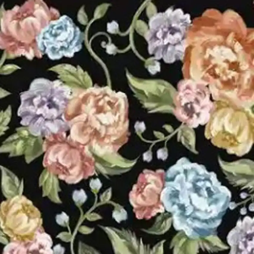 8' Black Green And Orange Floral Washable Runner Rug Photo 4