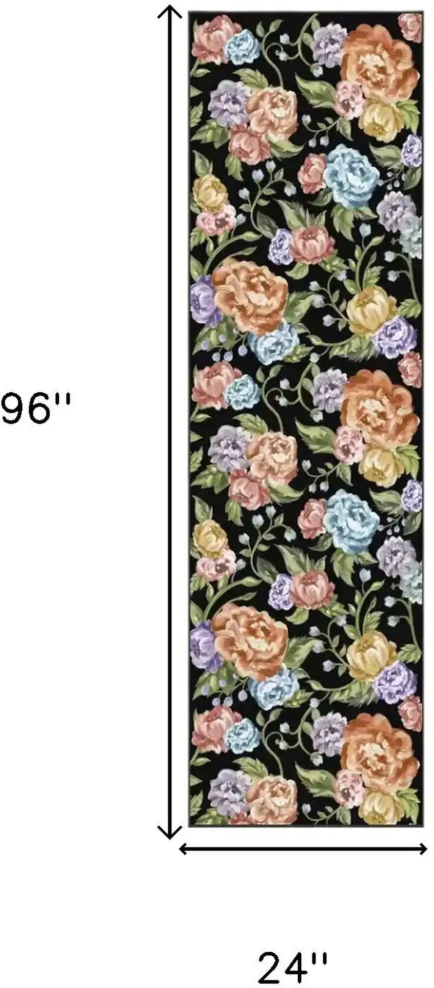 8' Black Green And Orange Floral Washable Runner Rug Photo 3