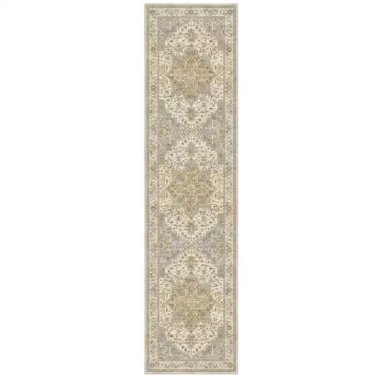 8' Ivory And Brown Oriental Washable Runner Rug Photo 2