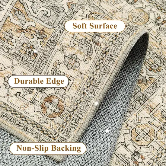 8' Ivory And Brown Oriental Washable Runner Rug Photo 5