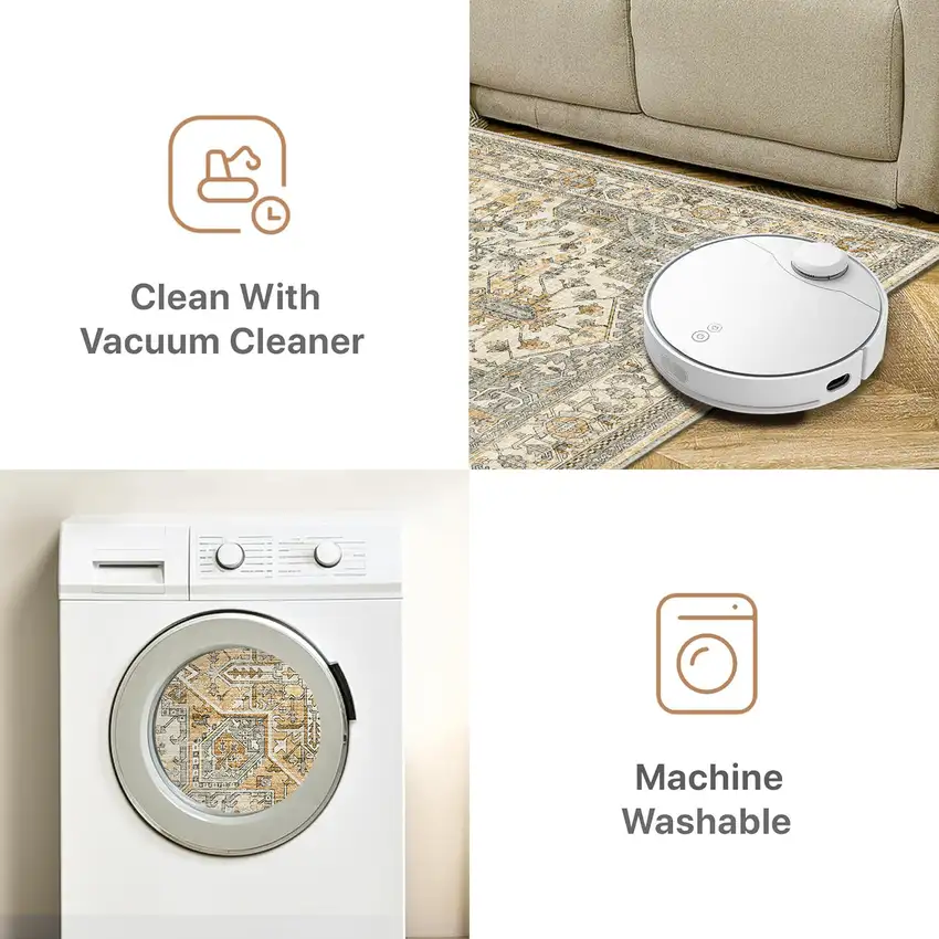 8' Brown And Ivory Abstract Washable Area Rug Photo 4