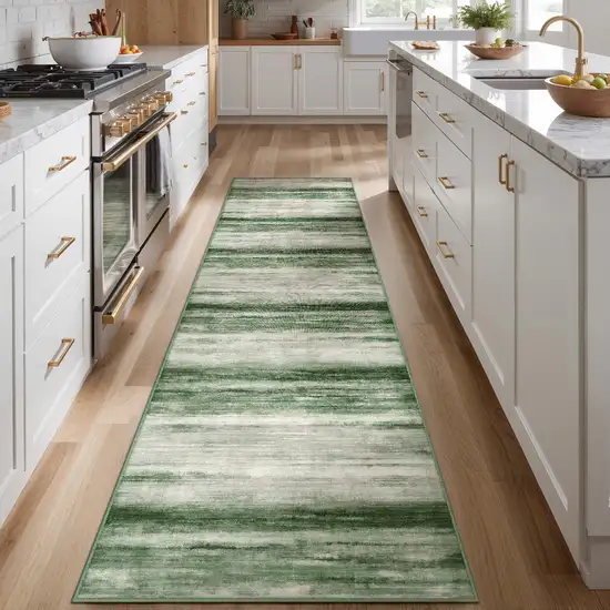 8' Green And Ivory Abstract Washable Runner Rug Photo 4