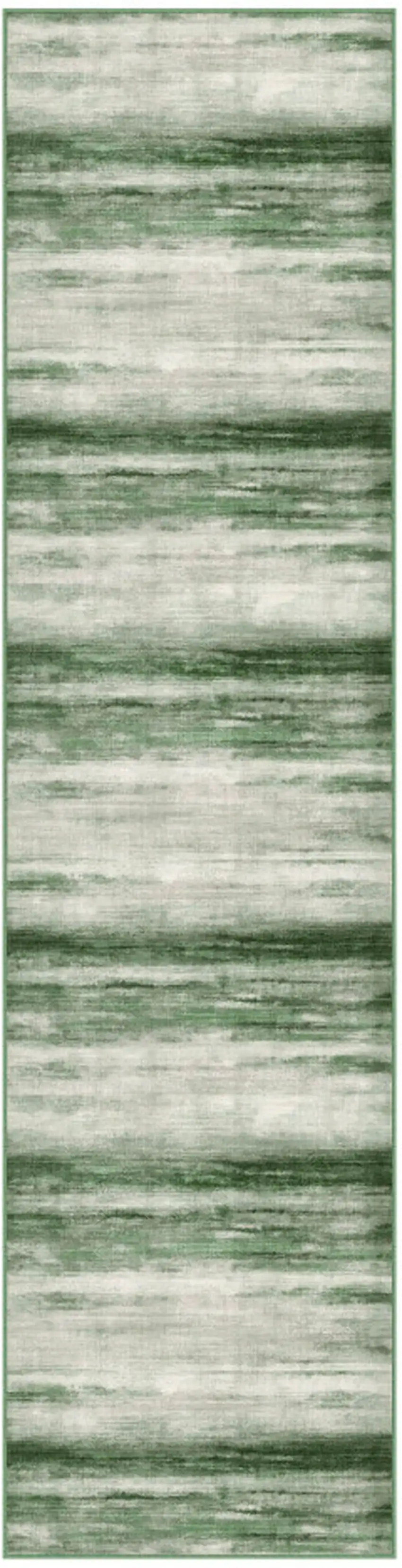 8' Green And Ivory Abstract Washable Runner Rug Photo 2
