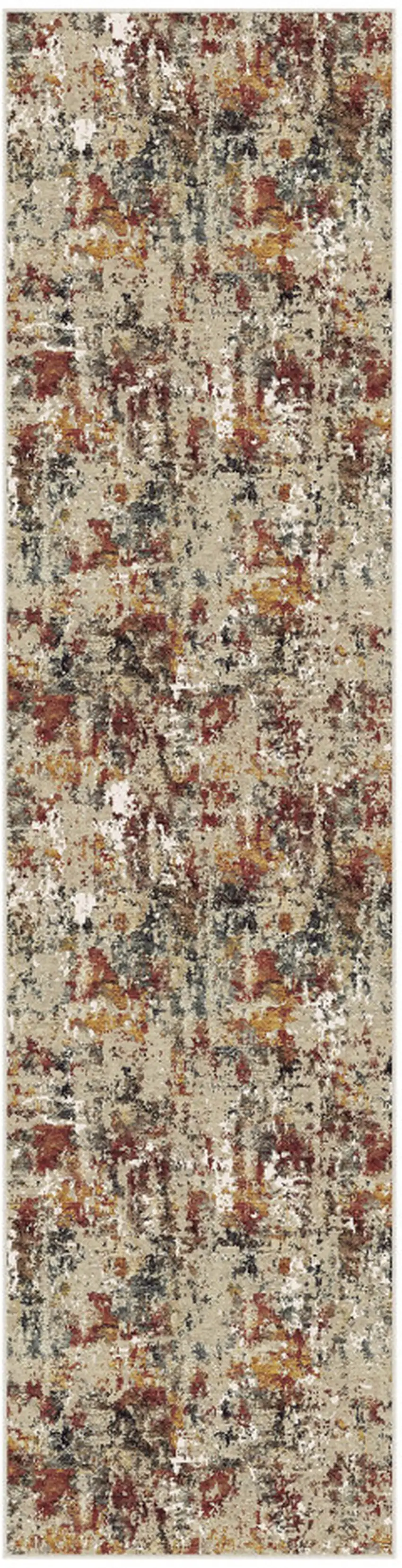 8' Beige Red And Ivory Abstract Washable Runner Rug Photo 2