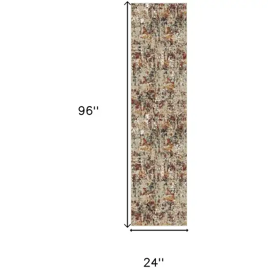 8' Beige Red And Ivory Abstract Washable Runner Rug Photo 3